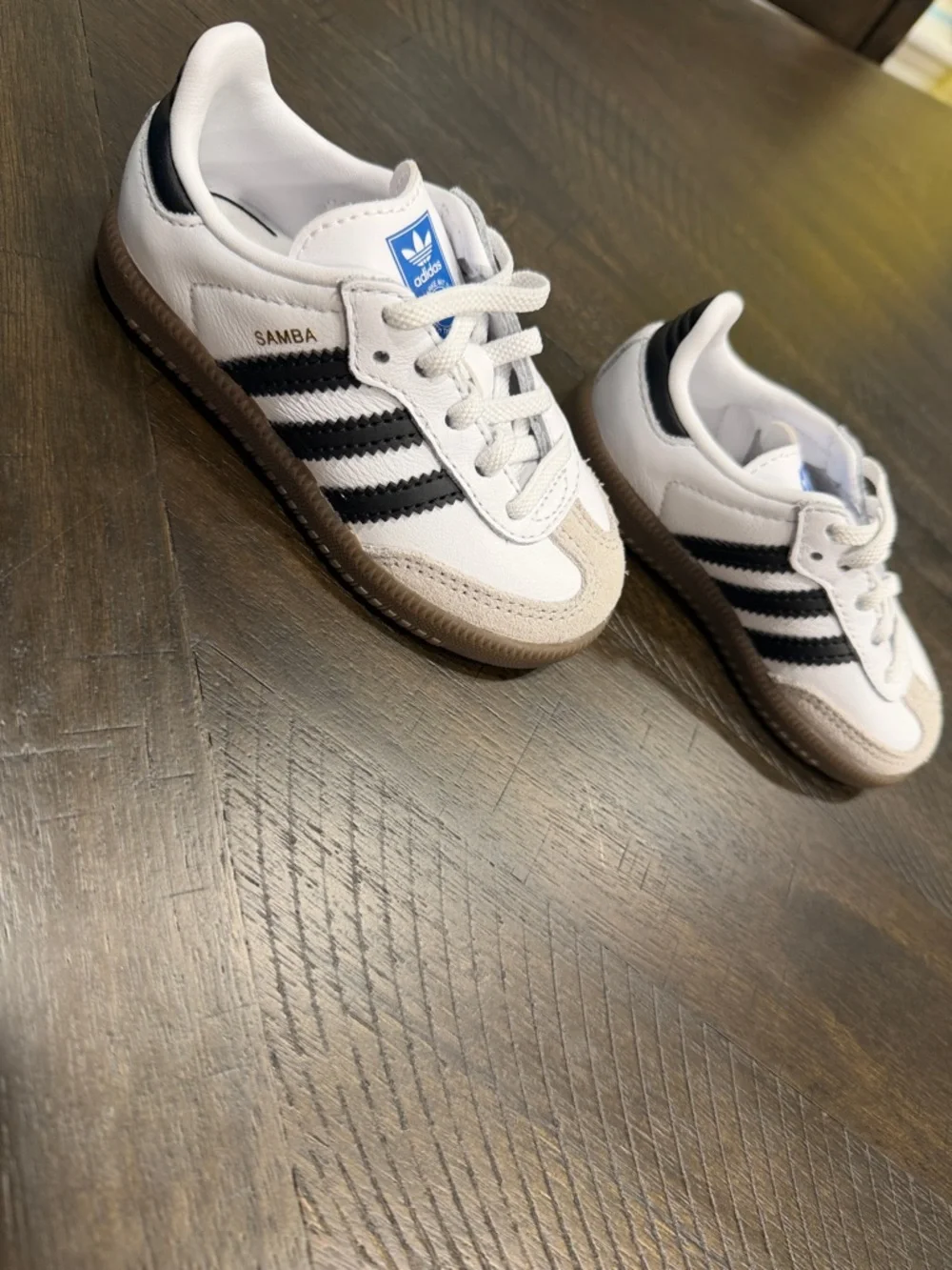 adidas Kids Samba Sneakers in White, Black, Tan